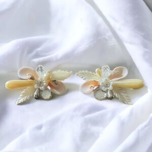 Vintage Ornate Clip on Ear Rings Wonderful Statement Earrings Shells and Beads